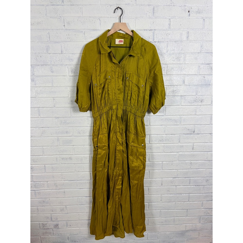 Samant Chauhan Utility Maxi Dress Womens LP Chartreuse Green Safari Pockets